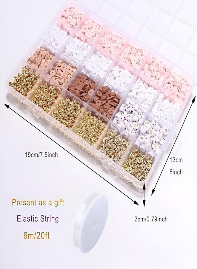 DGOOLS Clay Disc Beads Jewellery Making Kit - 3000+ Heishi Beads with Gold Spacers & Pearls, Pink, White, Nude, Brown Colors for DIY Bracelets, Necklaces & Crafts - Image 5
